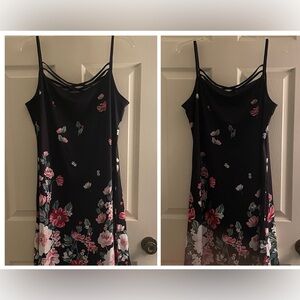 Floral Black Dress with Pink and White Accents